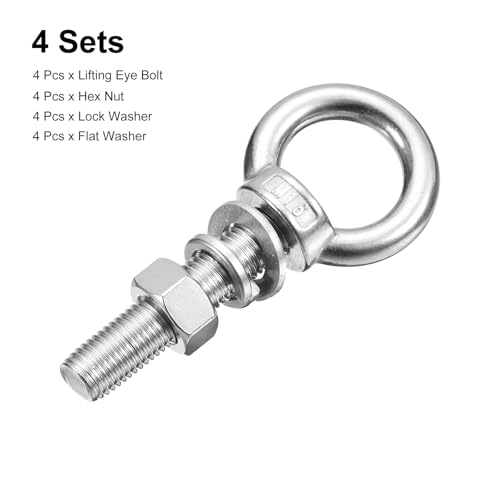uxcell Lifting Eye Bolt, 4 Sets M16 x 70mm Eye Bolt with Nut Washer 304 Stainless Steel Shoulder Lifting Ring Eye Bolt for Hanging Item