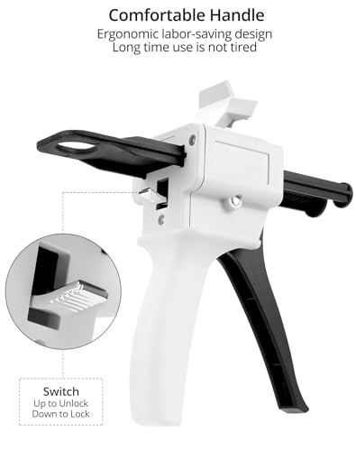 QWORK 50ml Dispensing Gun Kit, Impression Mixing Dispensing Gun, 1: 1/1: 2 AB Ratio, Static Mixer Mixing Nozzle, 4 Pack