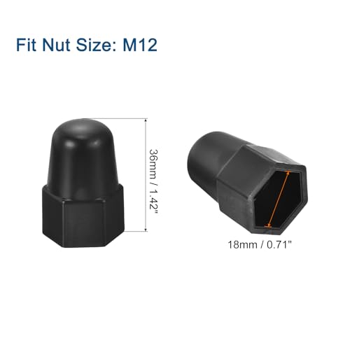 uxcell 50pcs Hex Nut Bolt Cover, M12x18x36 Black Plastic Higher Dome Nut Protection Cap Hex Bolt Nut Covers for Hexagon Screws, Bolts M12 50