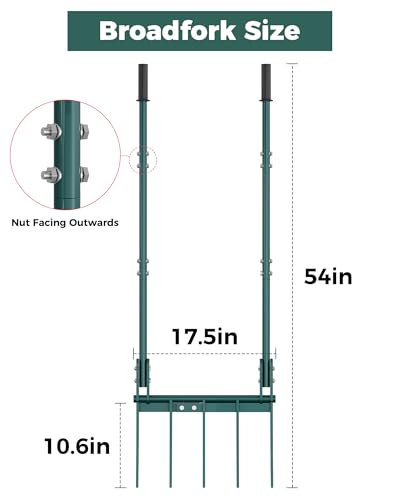 Broadfork Garden Tool, 5-Tine Manual Soil Tiller, Heavy Duty