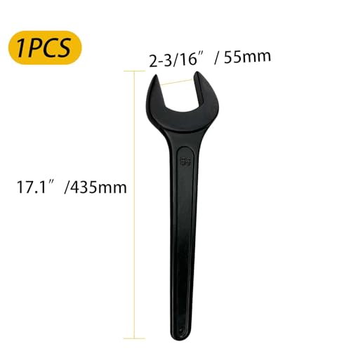 55mm Single Open End Wrench, 2-3/16 Inch Heavy Duty Carbon Steel Spanner with 20mm Thickened Head and Leverage Hole, 15.4 Inch Long Hand Tool for Machinery Maintenance (55mm) 55mm