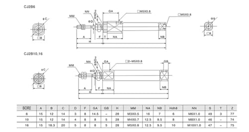 CDJ2B10-100 pneumatic cylinder/air cylinder, piston diameter 10 mm, stroke 100 mm (diameter 10 mm CDCJ2B10, stroke: 100 mm) Diameter 10 mm CDCJ2B10