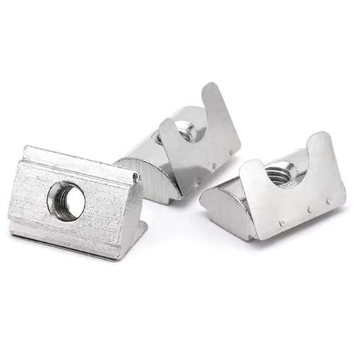 M8 Roll in Spring T Nuts,4545 Series with Spring Sheet,Roll in Spring Loaded T Nut,Carbon Steel Nickel-Plated for Aluminum Profile with 10mm Groove Depth (45-Series,30 Pcs) 45-M8（30 Pcs）