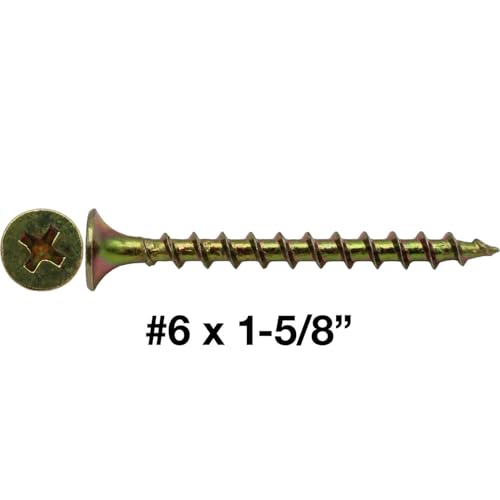 Jake Sales Drywall Screws: Yellow ZINC #6 x 1-5/8" COARSE Thread Drywall, Gypsum Board, Sheetrock, Plasterboard Screws. Use for All Purpose Wood Screws (5 POUNDS - 1099 Approx. Screw Count) GOLD 1-5/8" 5 LBS