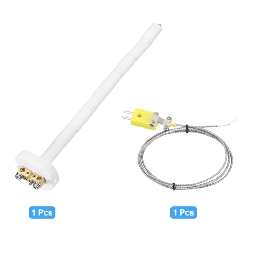 sourcing map 8" K Type Ceramic Kiln Furnace Thermocouple Sensor Probe for Muffle Furnace Oven, with 3.3ft Thermocouple Wire, High Temperature 1100°C 2.5x200mm Gold
