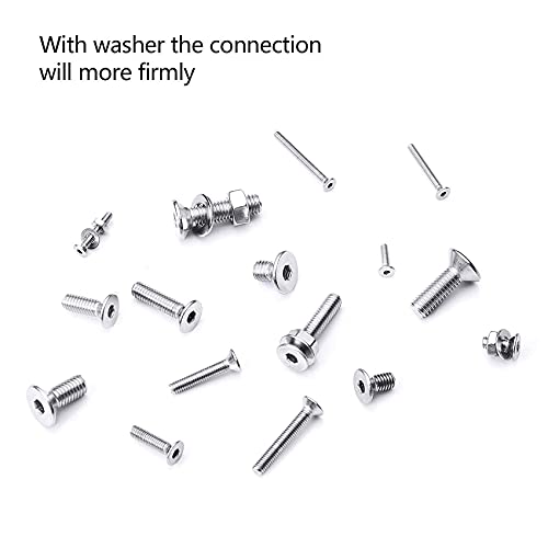 NINDEJIN M2 M3 M4 M5 Stainless Steel Hex Socket Head Cap Screw Bolts & Flat Washers & Nuts Assortment Kit (Flat Head + Round Head)