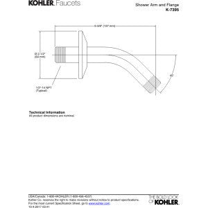 KOHLER MasterShower(R) Showerarm and Flange, 5-3/8" Long, Vibrant Polished Nickel L 5-3/8", H 2-1/2", W 2-1/2"