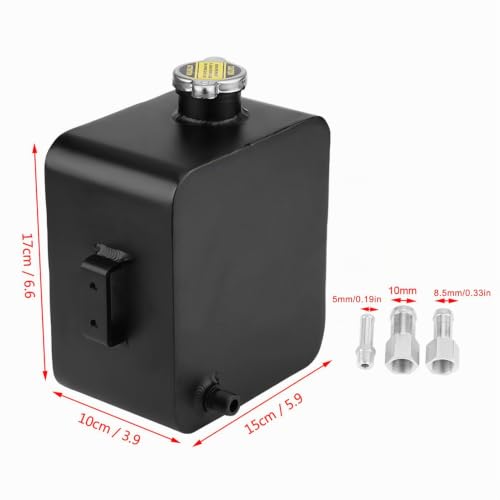 Car Coolant Expansion Tank 2.5 L Aluminium Alloy Black Powder Coated with Lid Ready to Install for Radiator Windscreen Washer Water Intercooler