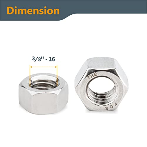 POWERTEC QLN1106-P2V 3/8"-16 Stainless Hex Nut – 200 Pack