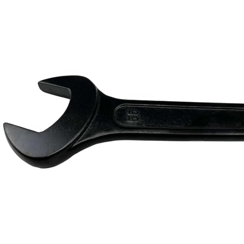 55mm Single Open End Wrench, 2-3/16 Inch Heavy Duty Carbon Steel Spanner with 20mm Thickened Head and Leverage Hole, 15.4 Inch Long Hand Tool for Machinery Maintenance (55mm) 55mm