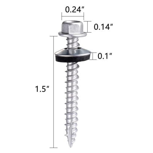 500Pcs Silver #10x1-1/2 Metal Roofing Screws for Metal Roofs, Sheds,Fences #10x1-1/2" 500