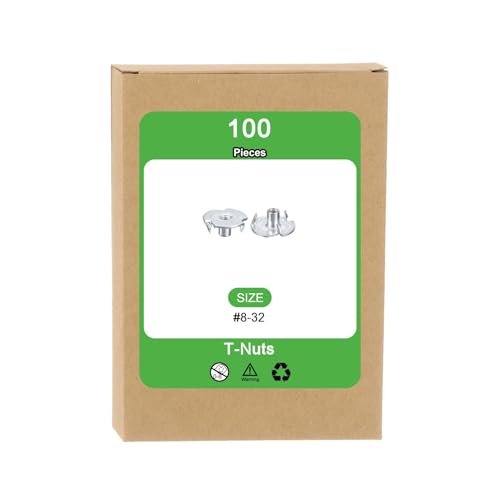 uxcell #8-32 T-Nuts, Zinc-Plated Carbon Steel 3-Pronged Tee Nuts Threaded Inserts for Climbing Holds and Wood Working, White 100Pcs