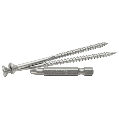 MAX Drive Professional Decking & Outdoor Wood Screws, Stainless Steel, #10 X 4, 6 Lobe 25 Drive (3 LBS, 150 pcs with 1 Bit in Jar), V57104 #10 X 4"