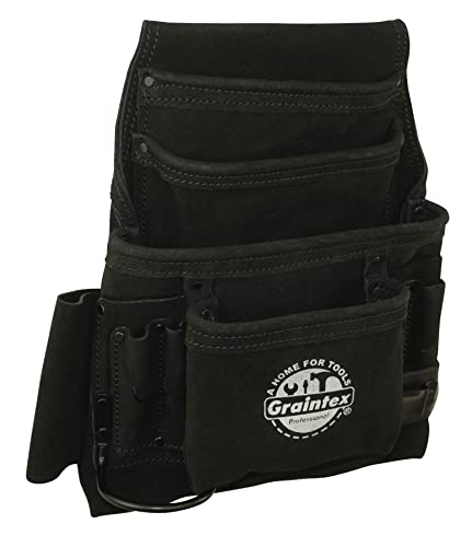 Graintex SS2780 10 Pocket Nail & Tool Pouch Black Color Suede Leather for Constructors, Electricians, Plumbers, Handymen