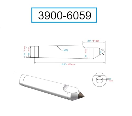 HHIP 3900-6059 MT4 Carbide Tipped Half-Notched Dead Center 4 Morse Taper