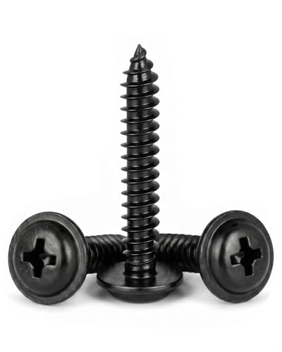 IMSCREWS 200 Pcs M5 x 12mm Black Self Tapping Screws, 304 Stainless Steel Phillips Pan Washer Head, Natural Black No Peeling, Type A Point for Metal/Wood/Plastic
