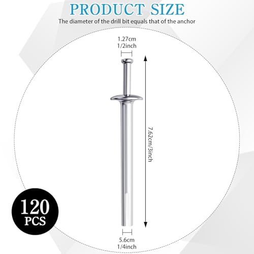 120 Pcs 1/4" x 3" Drive Nail in Anchor Heavy Duty Zinc Plated Concrete Nails Rustproof Drive Expansion Cement Hammering Anchors Pin Metal Fasteners Kit for Wall Drywall Wood Brick
