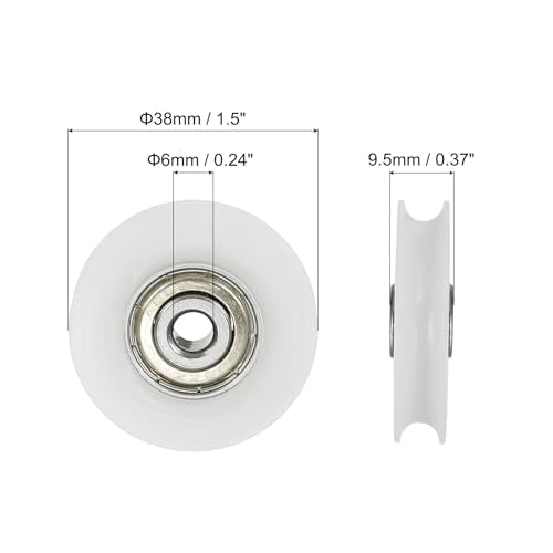 PATIKIL Nylon U Groove Bearings, 16 Pack 6x38x9.5mm U Type Groove Double Metal Roller Wheel Shielded GCr15 Chrome Steel Ball Bearings for Door Window