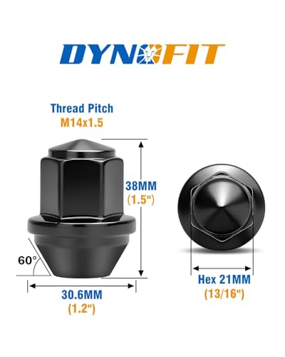 Dynofit 14x1.5 Wheel Lug Nuts Compatible with Ford Lincoln Mustang Explorer Edge, 20PCS M14x1.5 OEM Black Lug Nuts 1.5"H 13/16" Hex for Fusion Maverick Aviator MKX, Replace OE#ACPZ-1012-D|ACPZ-1012-M M14x1.5,1.5",Ford