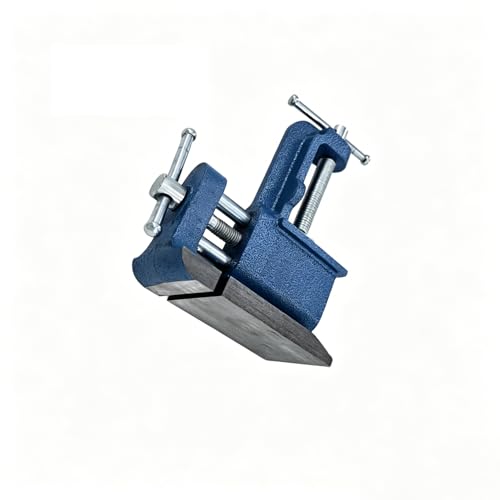 Heavy Duty Clamp-On Bench Vise with Anvil, Portable Table Vise with Built-In Anvil, Cast Iron Workbench Clamp for Woodworking, Metalworking, Drilling, Hobby & Home Workshop (Blue) Blue