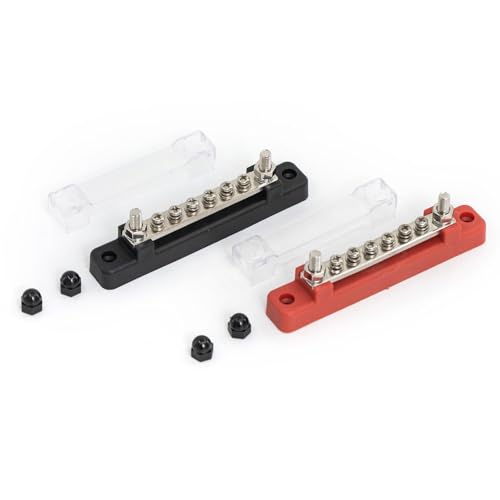 2 Sets Busbar 12V-48V DC 150A Busbar Power Distributor 12V with Cover, Bus Bar 12V with 6 M4 Screws, 2 M6 Bolts, 12V Distribution Block for Car, Truck, Motorhome, Yacht, Boat 6 M4 Bolts, 2 M6 Bolts