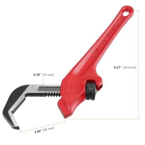 SEUNMUK 2 PCS 9-1/2 Inch Hex Offset Wrench, Offset Pipe Wrench Heavy Duty Steel End Pipe Adjustable Plumbing Tools with Red Handle, 1-1/8-2 5/8 Inches Capacity