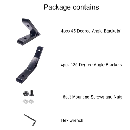 200pcs M5 T-Nuts Screws Kit; (8Sets) 4 Set 45 Degree with 4 Set 135 Degree Angle 2020 Series Aluminum Extrusion Profile Accessories