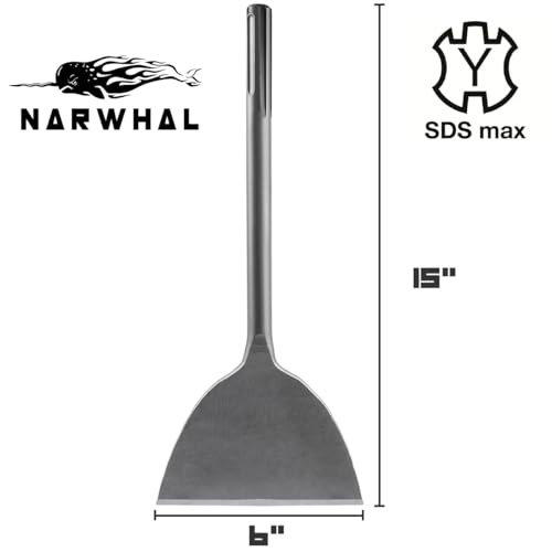 Narwhal SDS Max Chisel Bit (6" Wide x 14" Long - Industrial Grade) Tile Grout Thinset Removal Tool - Compatible with All SDS Max Rotary Hammers (2025 Version)