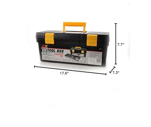 Performance Tool W54017 18-Inch Plastic Box with Handle, Tool Organizer Storage Box, Removable Inner Tray, Lightwieght & Easy to Carry 18" Plastic Tool Box