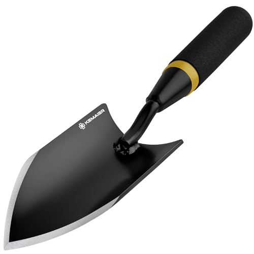 2-Piece Heavy Duty Garden Trowel Set - Carbon Steel & Serrated Stainless Steel Hand Shovels - Ergonomic Rubberized Handle Kit for Digging, Weeding, Transplanting & Bulb Planting (2 Items)