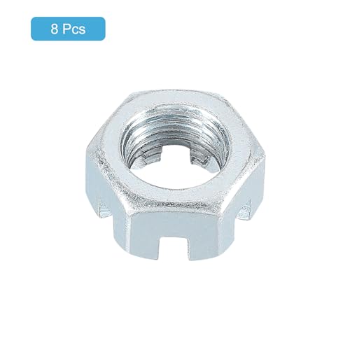 uxcell 9/16-18 UNF Hexagon Slotted Nut, Grade 6.8 Zinc-Plated Carbon Steel Hex Nuts Good for Machinery Repairing, Silver, 8Pcs 8