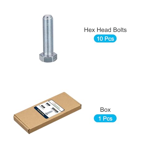 METALLIXITY Hex Bolts (M16-2x60mm) 10Pcs, 8.8 Grade Carbon Steel Zinc Plated Fully Threaded, Coarse Thread UNC Hex Head Screw Bolt - for Furniture Repair, Silver M16-2x60mm