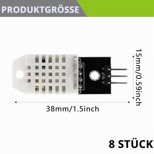 Pack of 8 DHT Temperature Sensor 22/2302 and Humidity Sensor with Board and Cable 3.3-5.5V DHT Temperature Sensor Compatible with Arduino, Sensor 22 Digital Temperature and Humidity Sensor