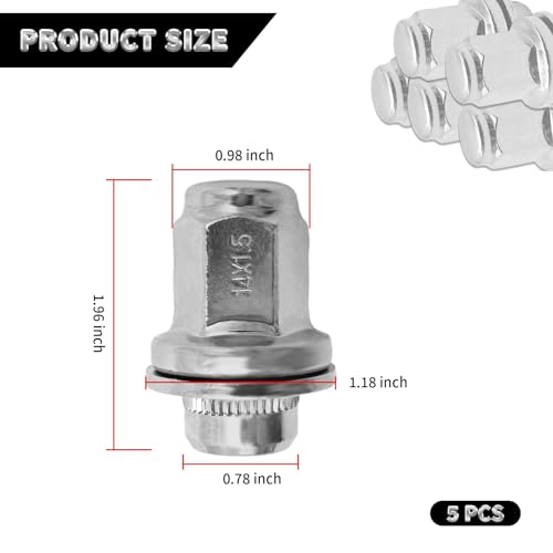 5PCS M14-1.50 Wheel Nut Replacement Front and Rear 9-1000371, 9094201103, 90942-01103, 90942A1001, 611-277, 611-2771, 6112771, 910003 Compatible with Toyota Tundra 2007-2021 (Pack of 2) Medium (Pack of 2)