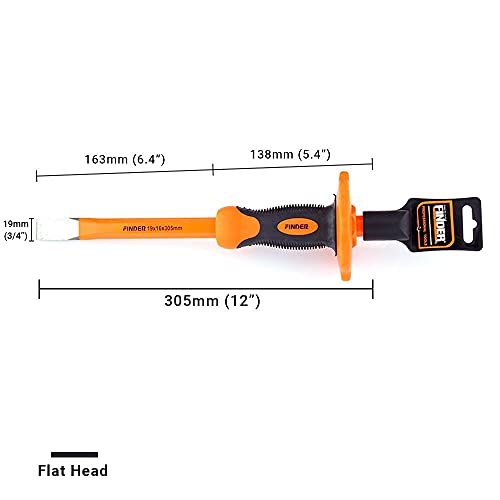 Finder 2PCS 12 Inch Heavy Duty Mason Chisel with Hand Guard, 2 PCS Flat End Chisels, Rock Concrete Mortar Stone Chisel for Demolishing Carving Scaling Breaking Hounding