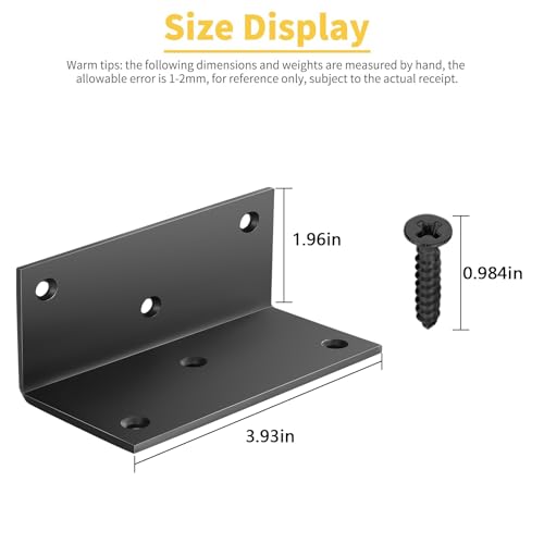 4 PCS Iron 4 Inch L Right Angle Bracket with Screws, 4" x 2" x 2" Metal Joint Bracket 90 Degree Corner Brace for Wood Bookshelf Furniture Cabinet, Thickness 3 mm Heavy Duty Black Brackets 4" x 2" x 2" - 4pcs - Black