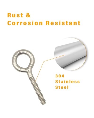 IMScrews Eye Bolts #10-24 x 46mm, 304 Stainless Steel, Half Thread, 4.0mm Coil, 18mm Ring Diameter, Total Length 46mm, Pack of 50 Silver 0.157" x 0.71" x 1.8"