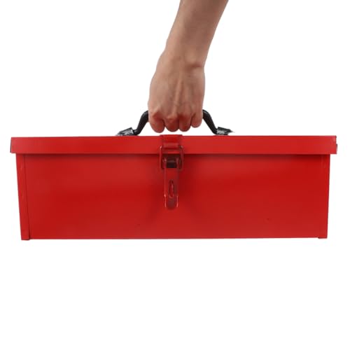 DOITOOL Red Metal Tool Box Iron Sheet Tool Box Metal Toolbox Red Tool Storage Case Lockable, Multi-function Tool Organizer, 15.3X6.2X5.1inch