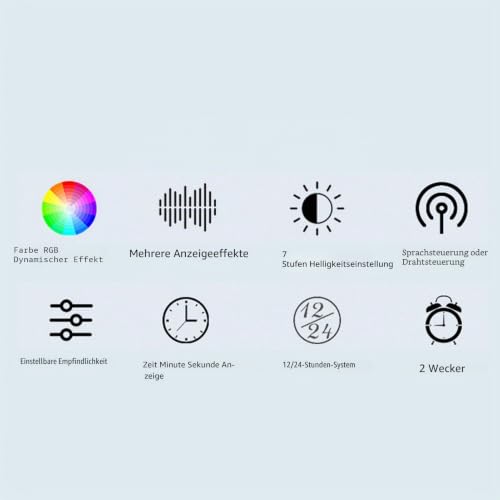Music Spectrum Display, 384 LED Audio Spectrum Analyzer with Clock, 20 Dynamic 7-Color Music Spectrum Pickup Analyzer with 1624 Segment Rhythm Light Level Voice Sensor, for Audio