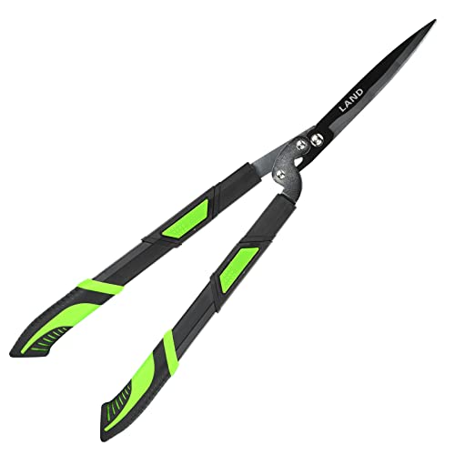 LAND Heavy Duty Telescopic Hedge Shears with Wavy Blade and Extendable to 29"-38" Steel Handles. Extendable Manual Hedge Clippers for Trimming Borders, Boxwood, and Tall Bushes.