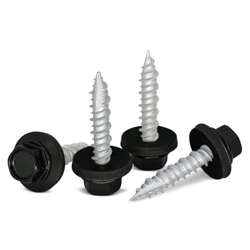 #10 x 1 Inch Metal Roofing Screws, Black Hex Head Sheet Metal Roof Screw with EPDM Washer, Sharp Point Metal to Wood Siding Screws 200-PCS