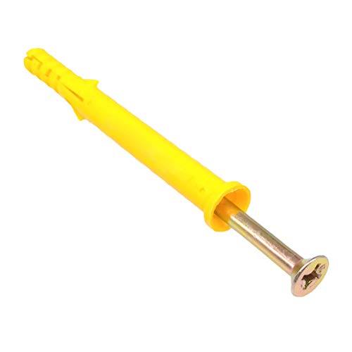 Yodaoke 100pcs Zinc M5 x 80mm Phillips Flat Head Self Tapping Screws and 8 x 80mm Plastic Drywall Ribbed Anchors
