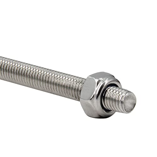 M10 x 250mm 304 Stainless Steel Fully Threaded Rod, Right Hand Threads 1.5mm Pitch with 10pcs Lock Nuts, 5pcs/Pack M10 x 250mm