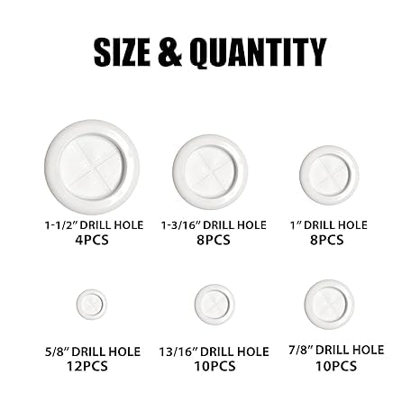 3 in 1 Rubber Plugs for Wiring White (52 Pcs), Fender Washers for Screws and Bolts (225 Pcs) & Phillips Nuts and Bolts (900 Pcs)