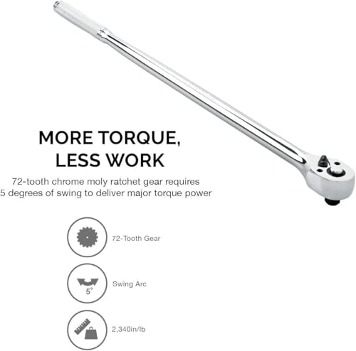 Neiko 03034A 3/8” Drive Extra Long Ratchet | 18” Length | 72 Tooth Gear | Cr-Mo Head | CR-V Steel 3/8" Drive 18" Length