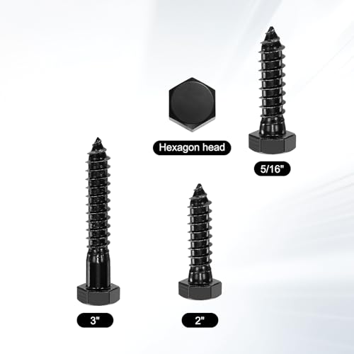 uxcell 1/2" x 3" Hex Head Lag Screws Bolts, 20 Pcs 304 Stainless Steel Hexagon Head Lag Bolt Wood Screws, Partial Thread, Black Zinc Plating 1/2" x 3"