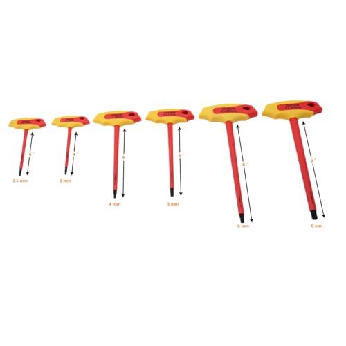 Dynamic Tools 6 Pc Insulated Metric T-Handle Hex Key Set, Insulated Tools For Electrical Work, Hex Keys Individually Certified to 1,000V, Red, Yellow