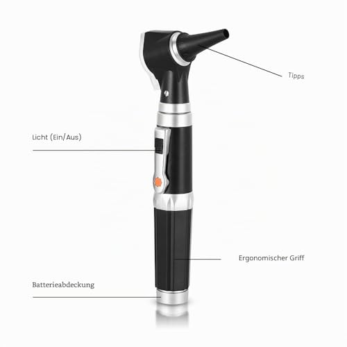 Mini Otoscope Magnification Diagnostic Otoscope with LED Light Direct Light Instrument for Healthy Ears for Doctors, Nurses, Adults, Kids, Babies, Elderly Pets, Animals black