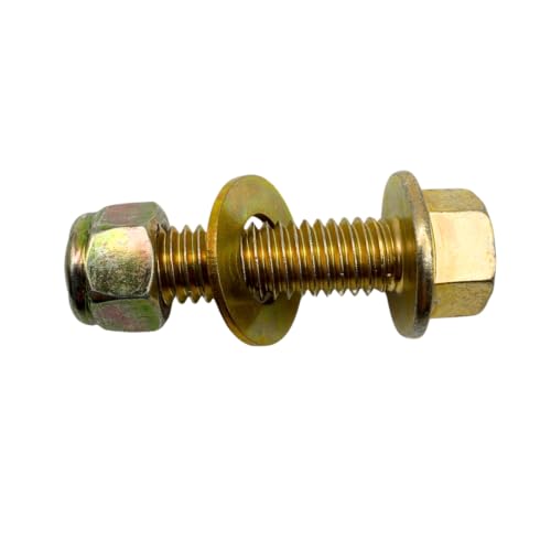 7/16"-14 x 1-1/2" Grade 8 Flange Bolts (10-Pack) – Heavy-Duty Hex Flange Bolts Includes Flat Washers & Nylon Lock Nuts – High-Strength SAE J429 1.5" UNC Coarse Thread Bolts 10 Bolts, Washers, Nuts