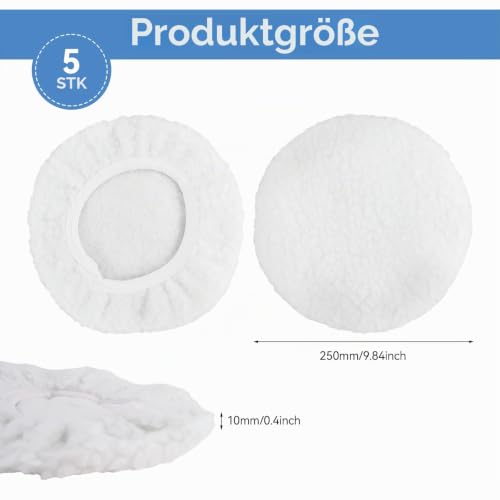 Lambswool Polishing Covers for 220-250 mm Polishing Machines Car Paint Care Pack of 5 | Polishing bonnet set for battery car polishing machines, car polishing hood set, soft microfibre polishing hood
